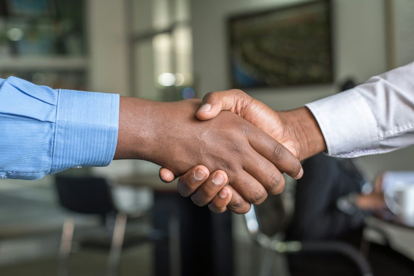 Two trade partners shaking hands on a deal